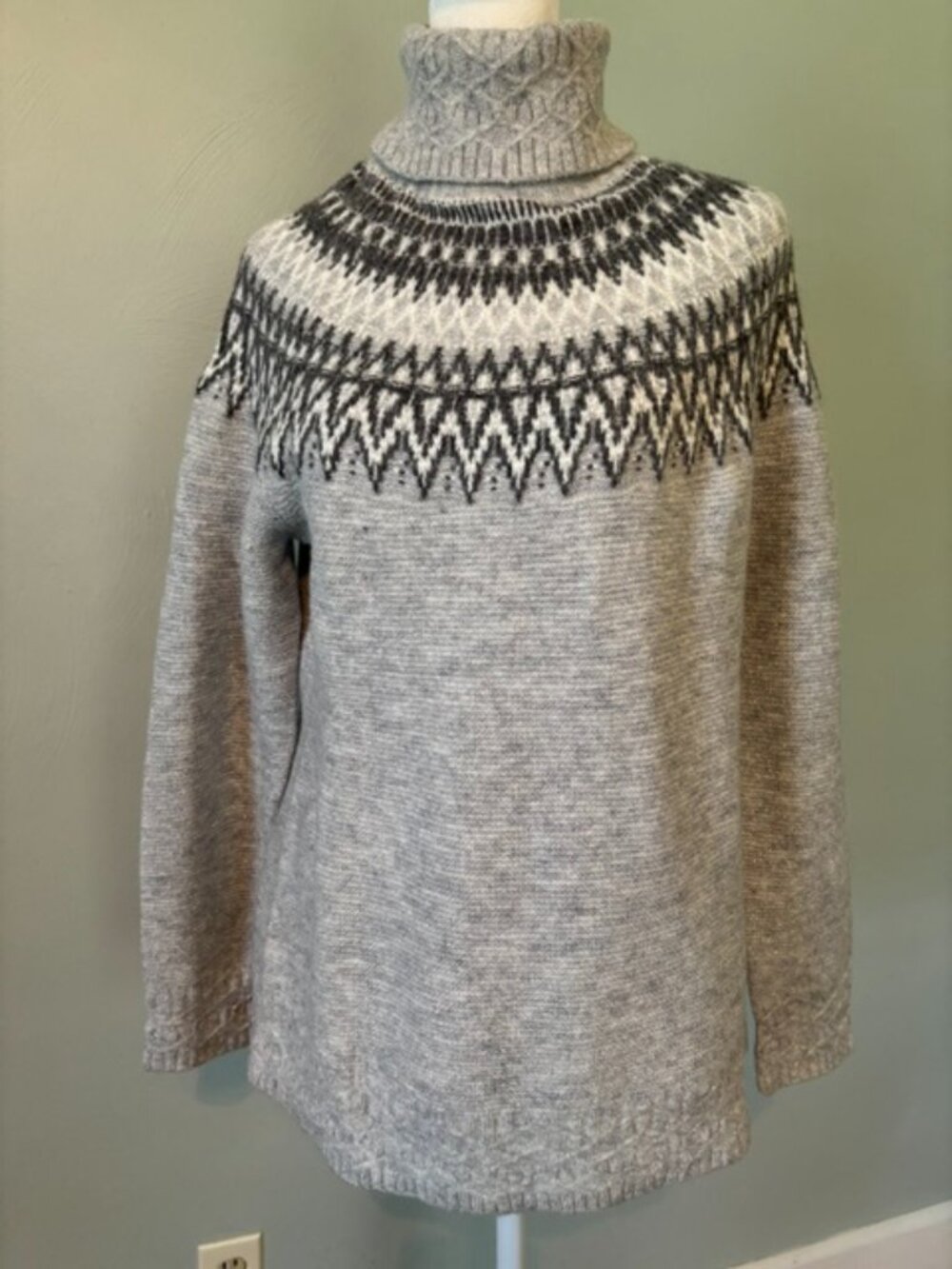 NWT Talbots Gray Metallic Whimsical Fair Isle Turtleneck Sweater Women's Medium
